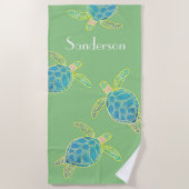 Serviette De Plage Tortue côtière monogramme bleu jaune vert (Devant)