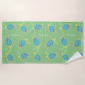 Serviette De Plage Tortue côtière monogramme bleu jaune vert (Devant)