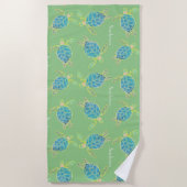 Serviette De Plage Tortue côtière monogramme bleu jaune vert (Devant)