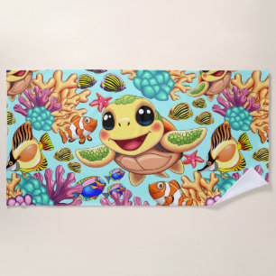 Serviette De Plage Tortue de mer Bébé heureux et mignonne personnage