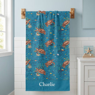 Serviette De Plage Tortue de mer bleue personnalisée