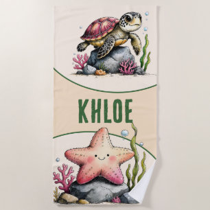 Serviette De Plage Tortue de mer et étoile de mer, art océanique