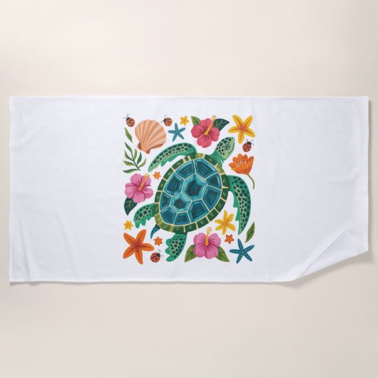 Serviette De Plage Tortue de mer florale Boho (Devant)