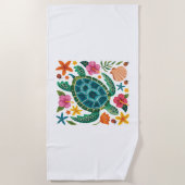 Serviette De Plage Tortue de mer florale Boho (Devant)