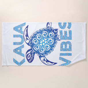 Serviette De Plage Tortue de mer tribale bleue polynésienne Kopie der