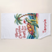 Serviette De Plage Tortue de Noël au paradis (Devant)