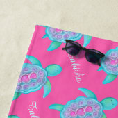 Serviette De Plage Tortue lunaire nom d'aquarelle de coeur de tortue (En situation)