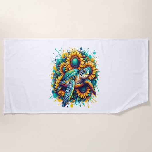 Serviette De Plage Tortue tournesol (Devant)