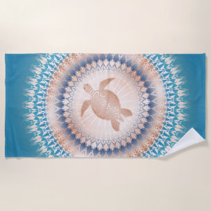 Serviette De Plage Tortue Turquoise rose Gold Mandala Coastal