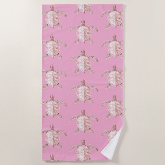 Serviette De Plage Tortues de mer roses (Devant)