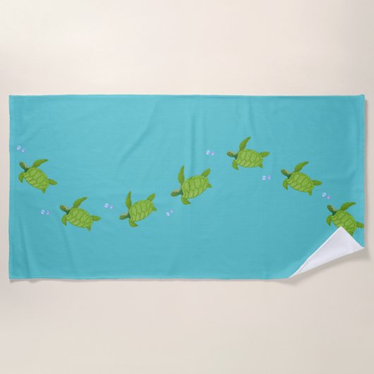 Serviette De Plage Tortues de mer vertes sur turquoise (Devant)