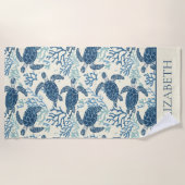 Serviette De Plage Tortues marines bleues et crémeuses Personnalisées (Devant)