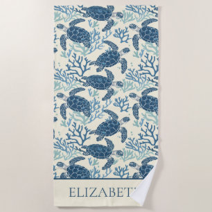 Serviette De Plage Tortues marines bleues et crémeuses Personnalisées