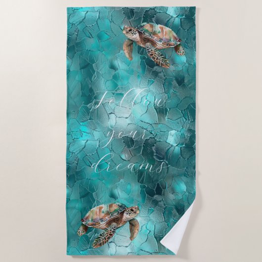 Serviette De Plage Tortues marines de rêve turquoises (Devant)