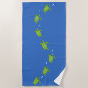 Serviette De Plage Tortues Marines Vertes sur Fond Bleu Océan