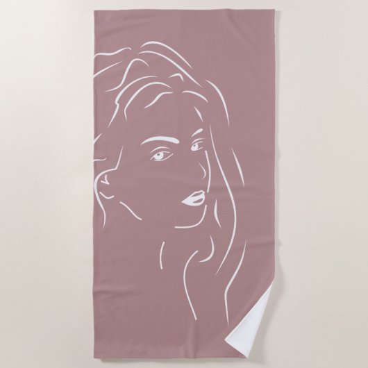 Serviette De Plage Toucher White Line Art Stilized Female Visual Bea (Devant)