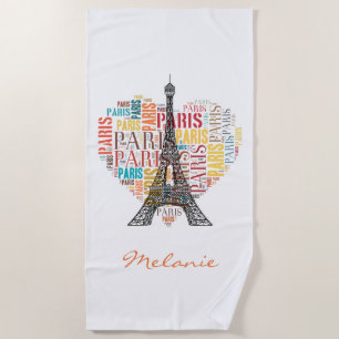 Serviette De Plage Tour Eiffel et inscriptions Paris au coeur