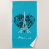 Serviette De Plage Tour Eiffel et inscriptions Paris au coeur (Devant)