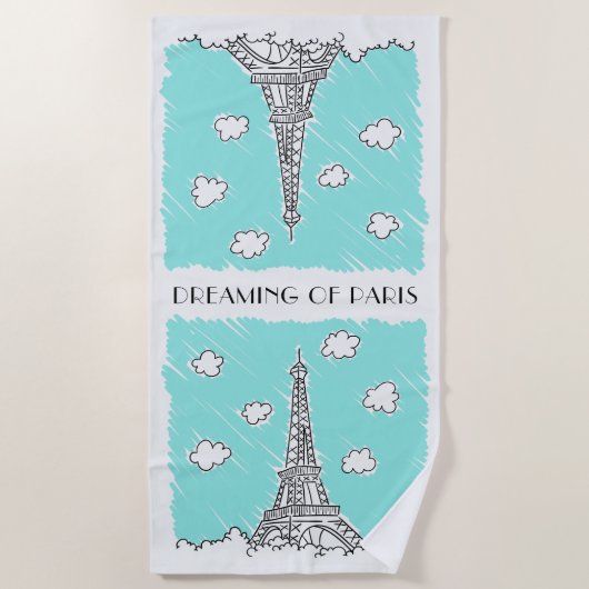 Serviette De Plage Tour Eiffel Illustration texte personnalisé servie (Devant)