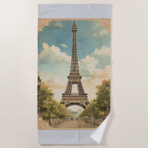 Serviette De Plage Tour Eiffel Paris Voyage Style Rétro Art Vintage