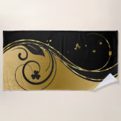 Serviette De Plage Tourbillon floral or et noir (Devant)