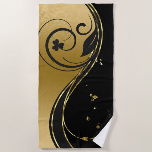 Serviette De Plage Tourbillon floral or et noir