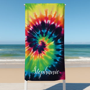 Serviette De Plage Tourbillon Tie-Dye Arc-en-Ciel Rétro Été Personnal