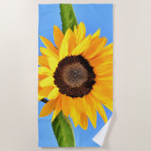 Serviette De Plage Tournesol jaune contre soleil sur ciel bleu été (Devant)