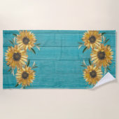 Serviette De Plage Tournesol rustique Turquoise Bleu Grange Bois Pays (Devant)