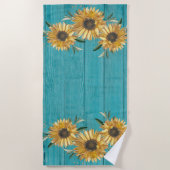 Serviette De Plage Tournesol rustique Turquoise Bleu Grange Bois Pays (Devant)