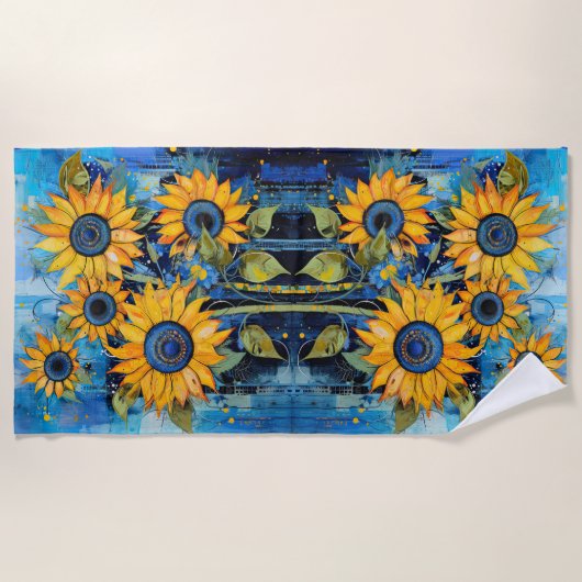 Serviette De Plage Tournesols Fleurs sauvages Fleur Création en techn (Devant)