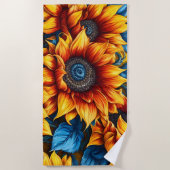 Serviette De Plage Tournesols jaune rouge et bleu (Devant)