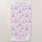 Serviette De Plage Tours et coeurs Eiffel personnalisés (Devant)