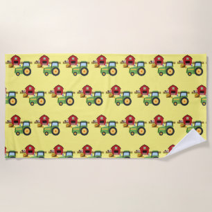 Serviette De Plage Tracteur vert mignon et grange rouge