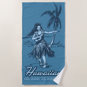 Serviette De Plage Tradewinds Hawaiian Island Hula Girl - Indigo