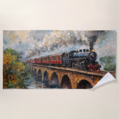 Serviette De Plage Train à vapeur sur un pont - Peinture à l'huile (Devant)