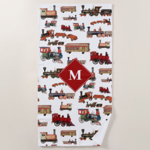 Serviette De Plage Train Jouet vintage Trains colorés Motif Monogramm