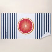 Serviette De Plage Tranche de pamplemousse personnalisée rayée bleu m (Devant)