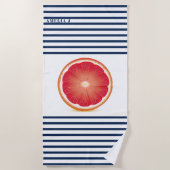 Serviette De Plage Tranche de pamplemousse personnalisée rayée bleu m (Devant)