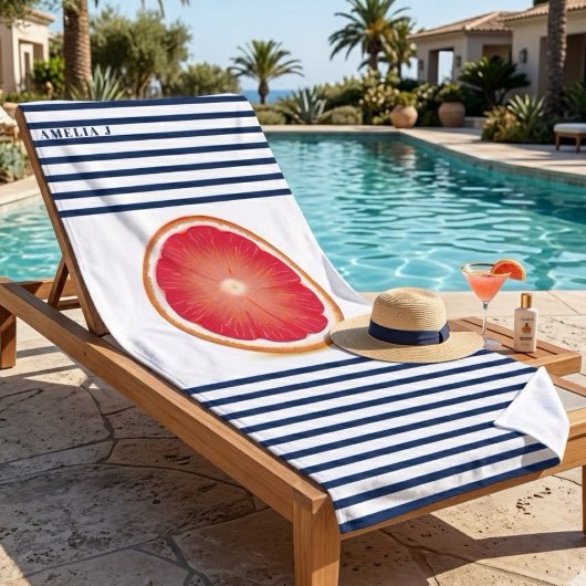 Serviette De Plage Tranche de pamplemousse personnalisée rayée bleu m