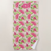 Serviette De Plage Tranches de pastèque à l'aquarelle tropicale monog (Devant)