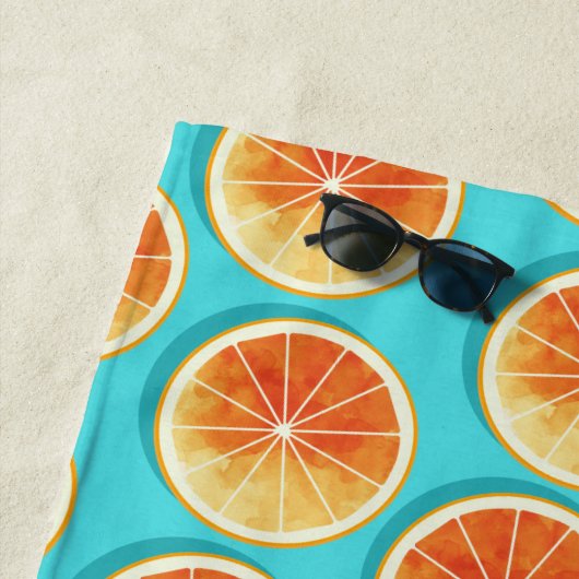 Serviette De Plage Tranches orange sur bleu (En situation)