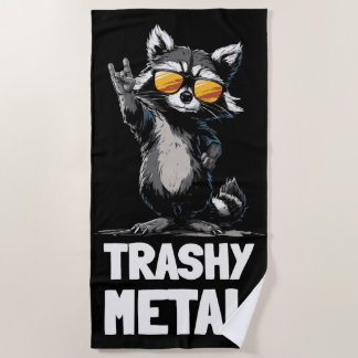 Serviette De Plage Trashy Metal Raccoon – Rock Hand Sign Illustration