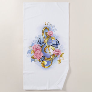 Serviette De Plage Treble clef with Pink Roses