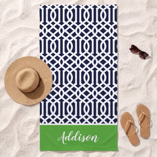 Serviette De Plage Trellis Monogramme Vert et Nuit