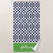 Serviette De Plage Trellis Monogramme Vert et Nuit (Devant)