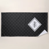 Serviette De Plage Trendy noir blanc tartan Personnaliser Monogramme (Devant)