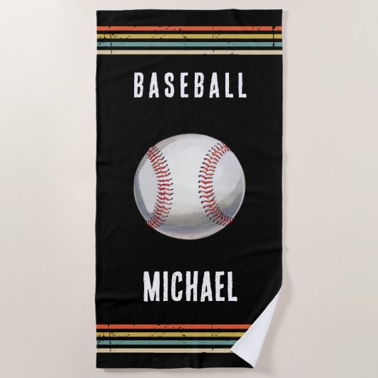 Serviette De Plage  Trendy Vintage Personalized baseball Black        (Devant)