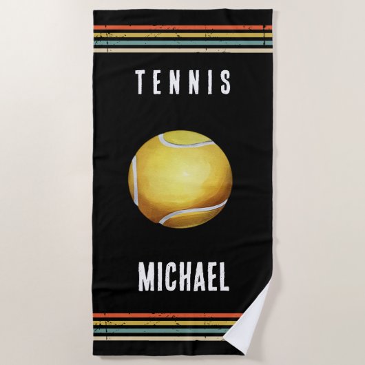 Serviette De Plage Trendy Vintage Personalized Tennis Black  (Devant)