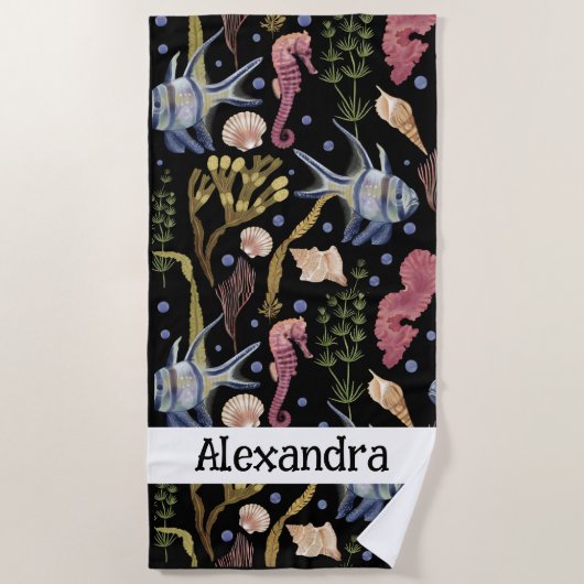 Serviette De Plage Trésors sous-marins - Poissons, Coquillages, Cheva (Devant)